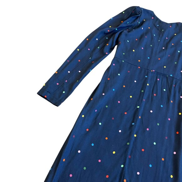Farm Rio Lucy Dots V-Neck Dress Navy Colorful Long Sleeve Shift Size Small NWT - Picture 12 of 13